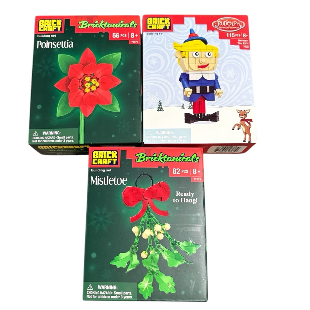 3 New Brick Craft Building Set Bundle Set Poinsettia Mistletoe & Hermey The EIf